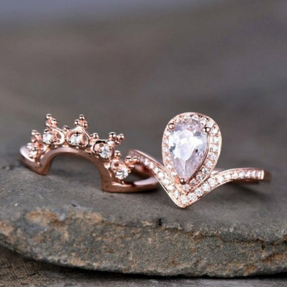 18K ROSE GOLD DESIGN TEARDROP RING SET - Picture 4 of 7